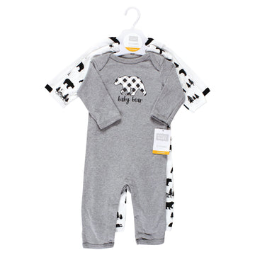 Hudson Baby Girls Unisex Cotton Coveralls, Bear Gray Black, 0-3 Months, Baby Bear Gray Black, 0-3 Months Us