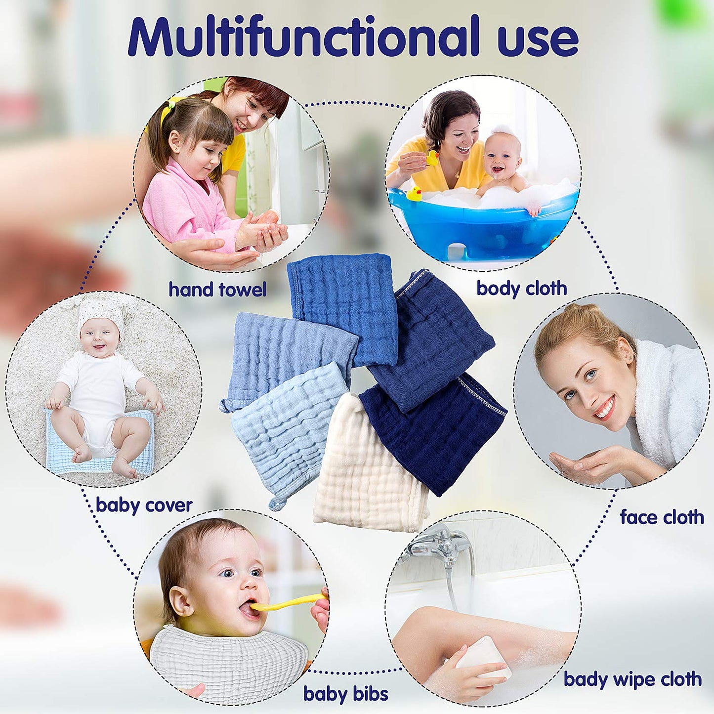 Irenare 6 Pieces Large 20 X 10 Inch Muslin Burp Cloths Multi-Colors Cotton Muslin Washcloths Baby Burping Cloth Diapers 6 Absorb