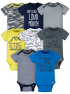 Onesies Brand Baby Boys' 8-Pack Short Sleeve Mix & Match Bodysuits, Grey Dino, Newborn