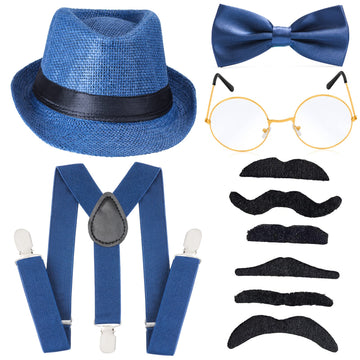 Beelittle 1920S Boys 52Cm Fedora Hat Suspenders Bow Tie Set Adjustable Y Back For 3-10 Years Old (F)