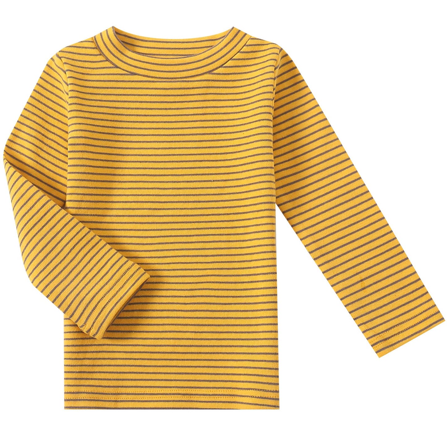 Little Girls Boys Long Sleeve Tee Shirts Kids Cotton Striped Crew Neck Tops (Yellow,7T)