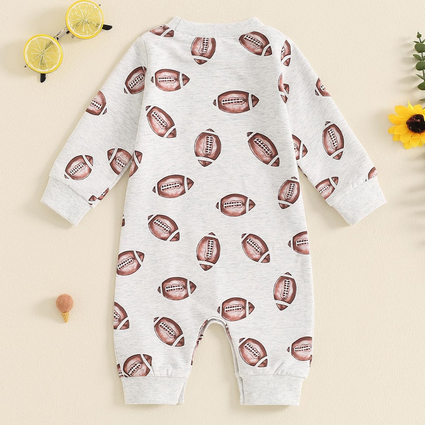 Fybitbo Infant Baby Boy Girl Clothing Football Long Sleeve Jumpsuit Romper Newborn Football Outfit Fall Clothes (Gray-Football O
