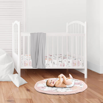 Sweet Jojo Designs Blush Pink, Grey And White Shabby Chic Playmat Tummy Time Baby And Infant Play Mat For Watercolor Floral Coll