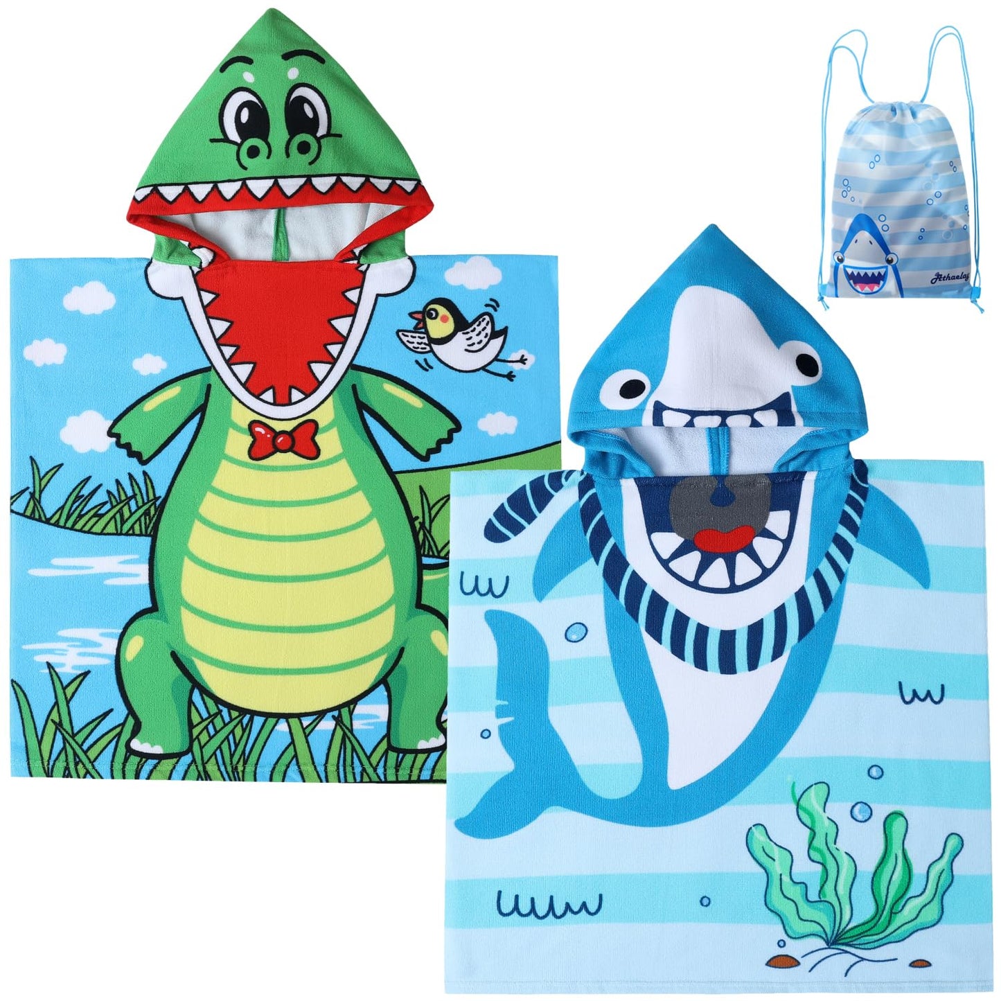 Athaelay Lightweight Wearable Hooded Beach Towel Poncho for Kids, Toddlers Bath/Pool/Swim Poncho Cover-ups Swimwear Alligator &