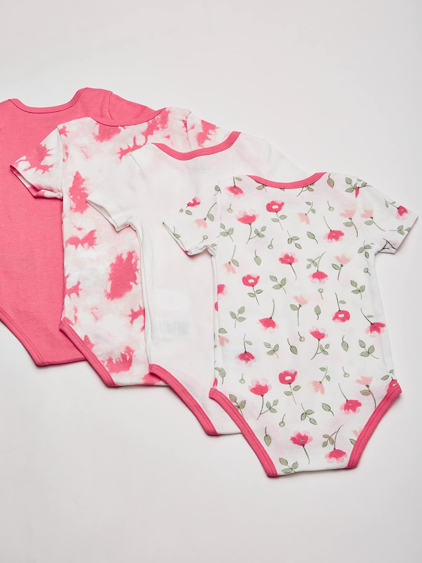 Calvin Klein Girls' 4 Pieces Pack Bodysuits, Coral Reef/Equator Pink/White Luster, 3-6 Months