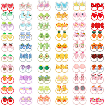 Willingtee 120Pcs (60 Pairs) Mix Colors Girl'S Elastic Hair Ties Soft Rubber Bands Hair Bands Holders Pigtails Hair Accessories