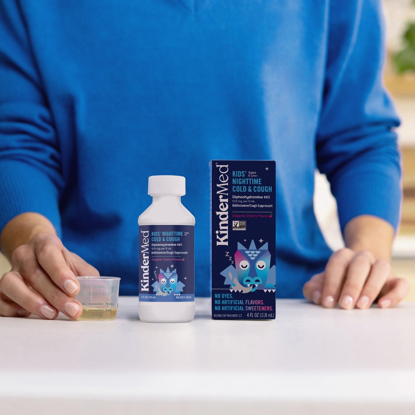 Kindermed Kids' Nighttime Cold & Cough Medicine, For Ages 6 Years+, No Dyes, No Artificial Flavors, No Artificial Sweeteners, Ve