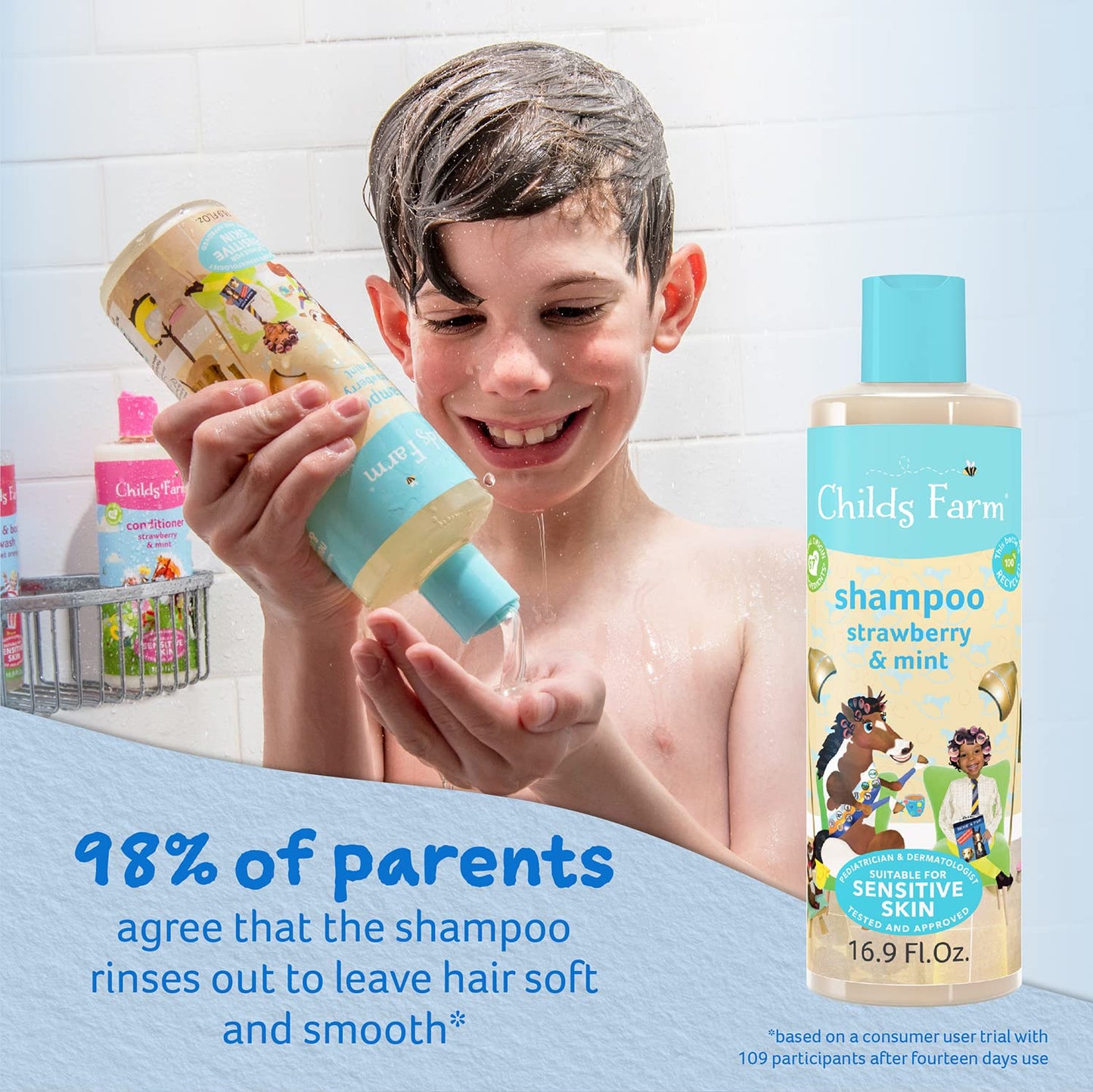 Childs Farm, Kids Shampoo For Dry, Sensitive, Eczema-Prone Skin & Scalp, Strawberry & Organic Mint, Detangles & Nourishes, Vegan