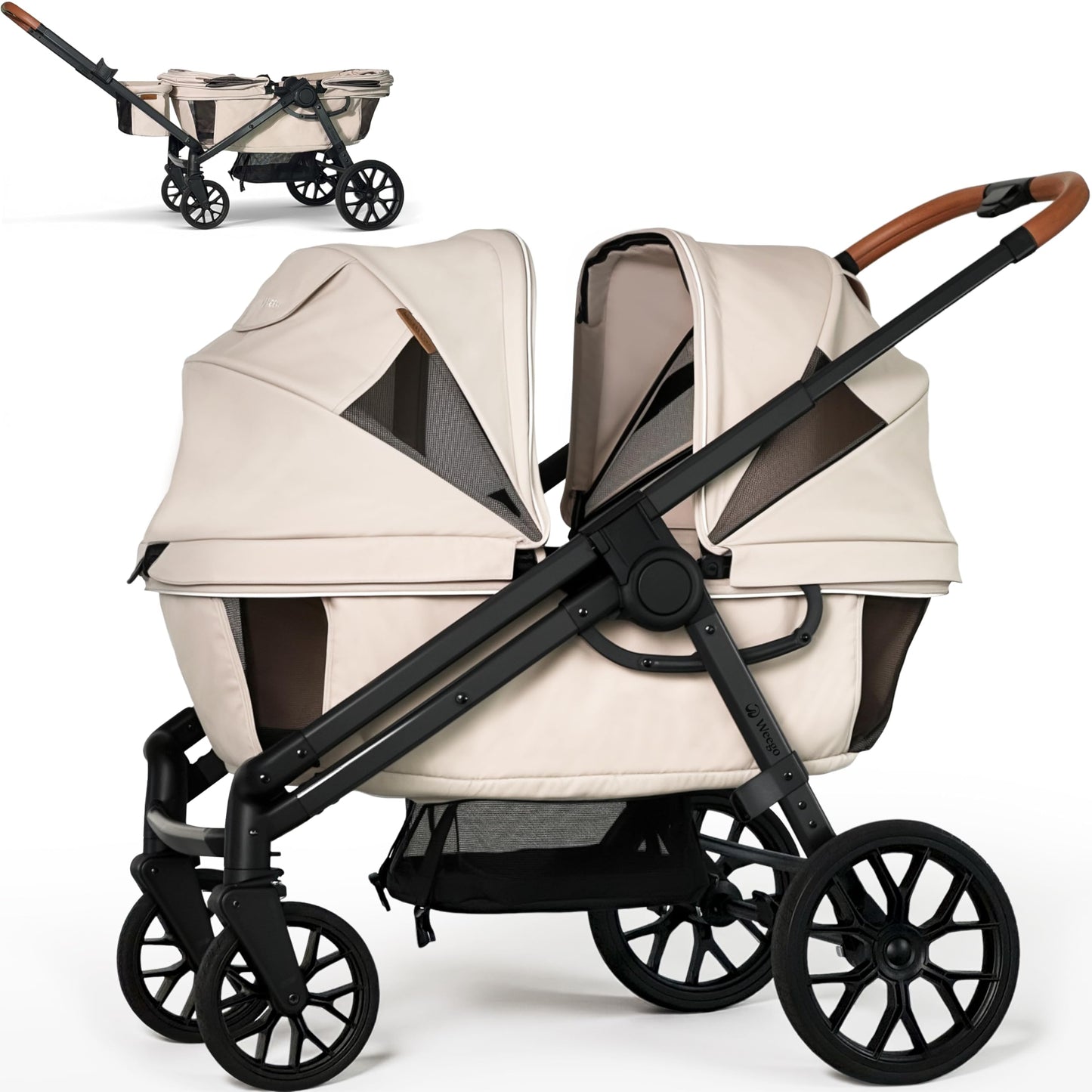 Wagon Stroller for 2 Kids, All-Terrain with Removable UV-Protection Canopy, Adjustable Push/Pull Handle, Snack Tray & Cup Holder