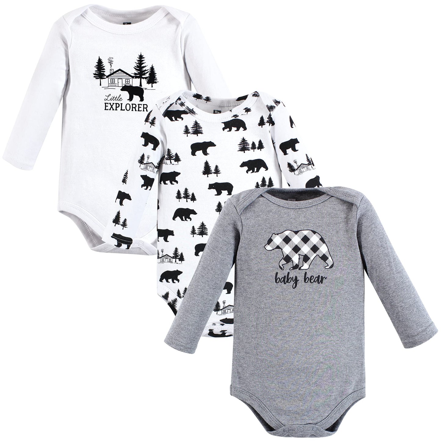 Hudson Baby Baby Girls Cotton Long-Sleeve Bodysuits And Toddler T Shirt Set, Bear Gray Black 3-Pack, 0-3 Months Us