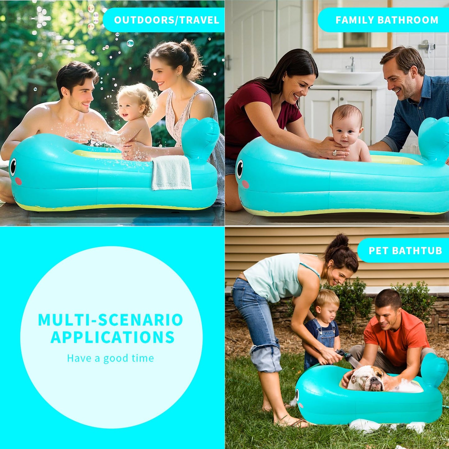 Inflatable Baby Bathtub In Whale | Portable Travel Baby Bathtub For Infants | Lightweight, Leakproof, And Foldable Baby Bath | I