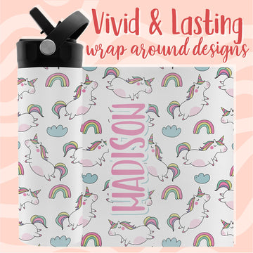 Personalized Water Bottle For Kids - 14 Oz - 14 Design Options, Custom Water Bottle For Children - Unicorn Gifts For Girls, Teen