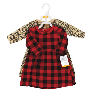 Hudson Baby Girls' Cotton Dresses, Buffalo Plaid Leopard, 9-12 Months