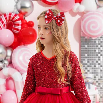 Lanmerry Valentine'S Day 5 Inch Glitter Hair Bows Clips Large Sequins Bow Hair Clips Red Pink Love Heart Hair Barrettes Hair Acc