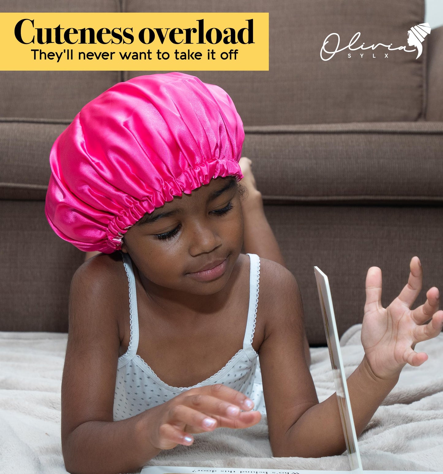 Olivia Sylx Satin & Silk Bonnet - Sleep Cap For Toddlers & Girls, Hair Cover For Sleeping - Adjustable (Hot Pink/Light Pink, 0-3