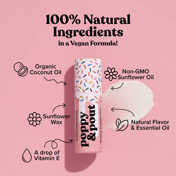 Poppy & Pout All Natural Vegan Lip Balm | Birthday Confetti Cake | Cardboard Tube, Moisturizing, Cruelty Free, Made In Usa (Pink
