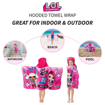 L.O.L. Surprise Soft Cotton Hooded Bath Towel Wrap, 24 X 50 , Pink