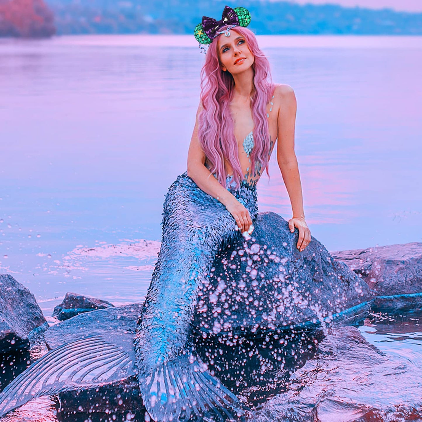 Mado Mermaid Mouse Ears Headband - Princess Hair Accessory For Women, Girls, And Kids (Mermaid Headband, Pearlized Mermaid Green