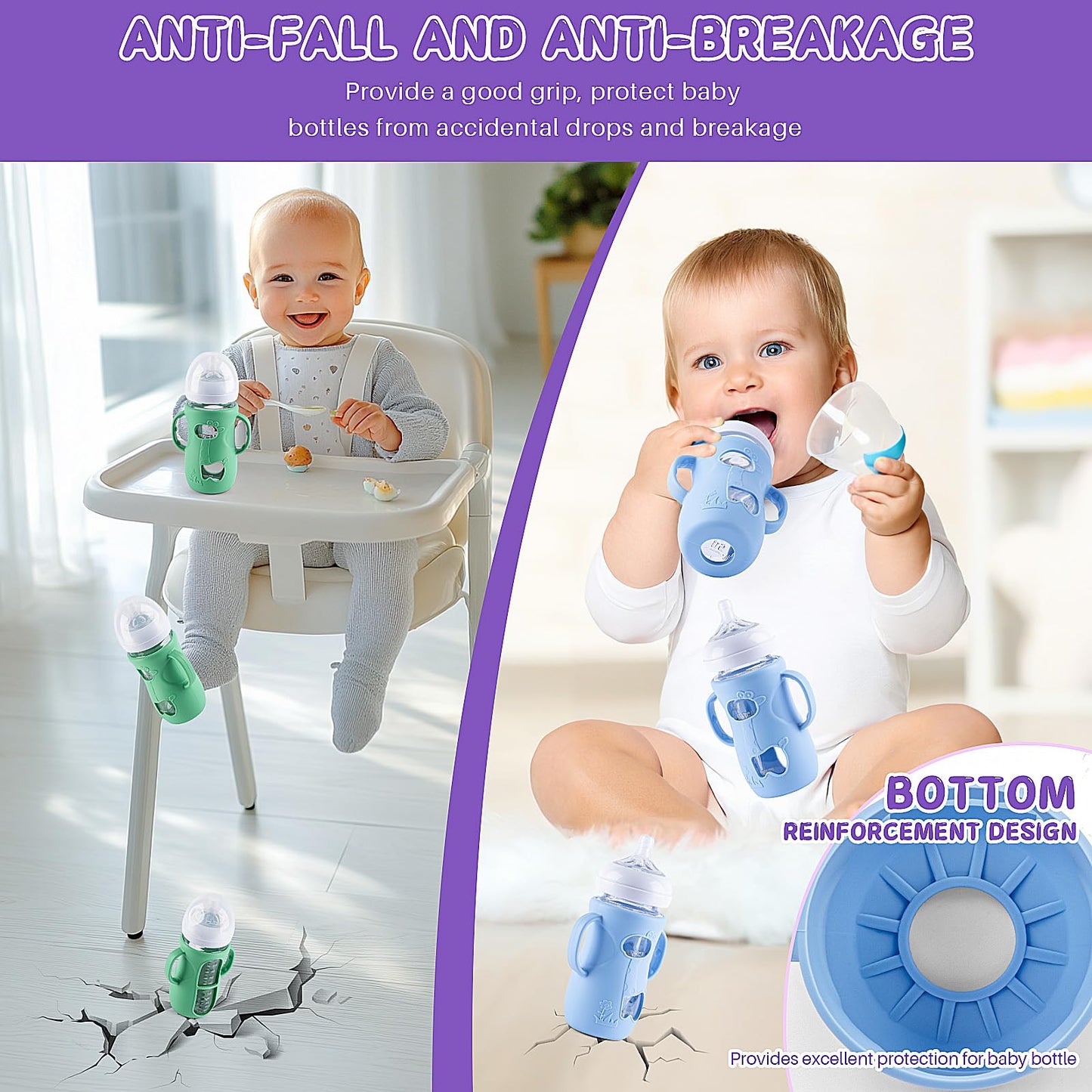 Desing Wish 3 Pack 8Oz Silicone Sleeves With Handles For Avent Glass Natural Baby Bottles, Anti Breakage Protective Sleeves Comp