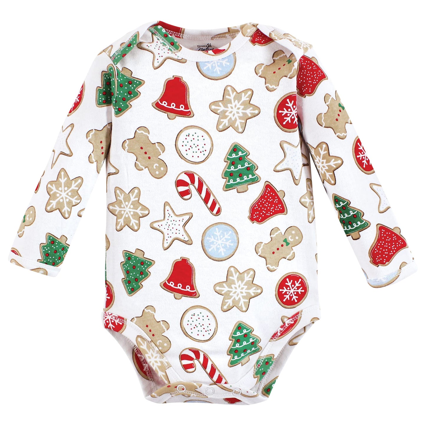 Touched By Nature Unisex Baby Organic Cotton Long-Sleeve Bodysuits, Christmas Cookies, 12-18 Months