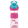 Nuby Thirsty Kids Push Button Flip-It Soft Spout On The Go Water Bottle With Easy Grip Band, Pink Rainbows, 12 Ounce