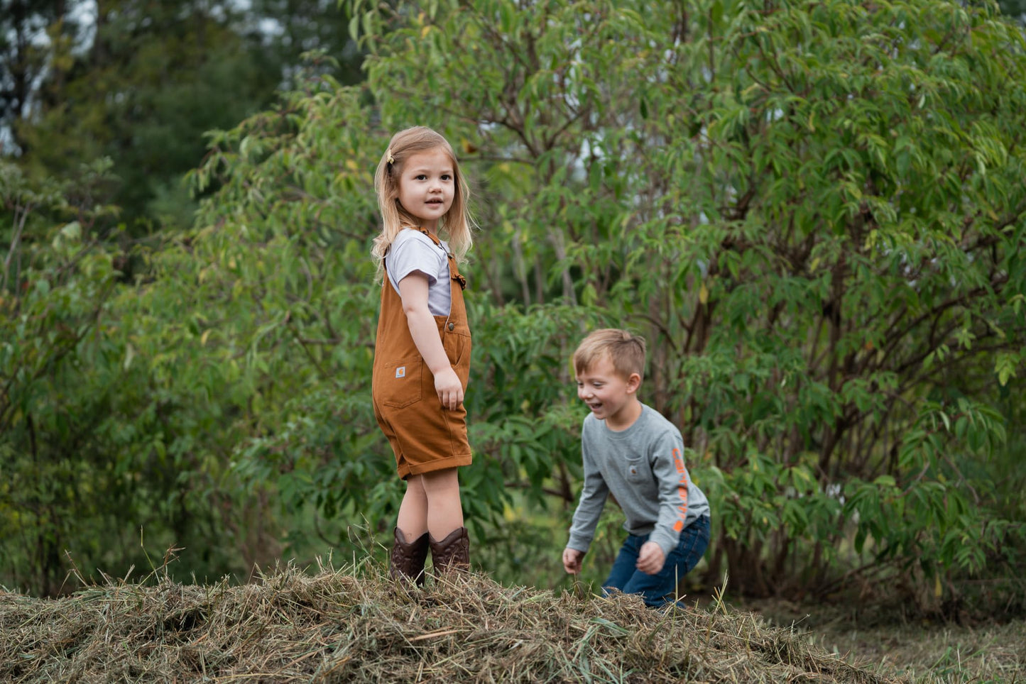 Carhartt Baby Girls' Ruffle Front Overall Shorts Canvas Shortalls, Carhartt Brown, 18M