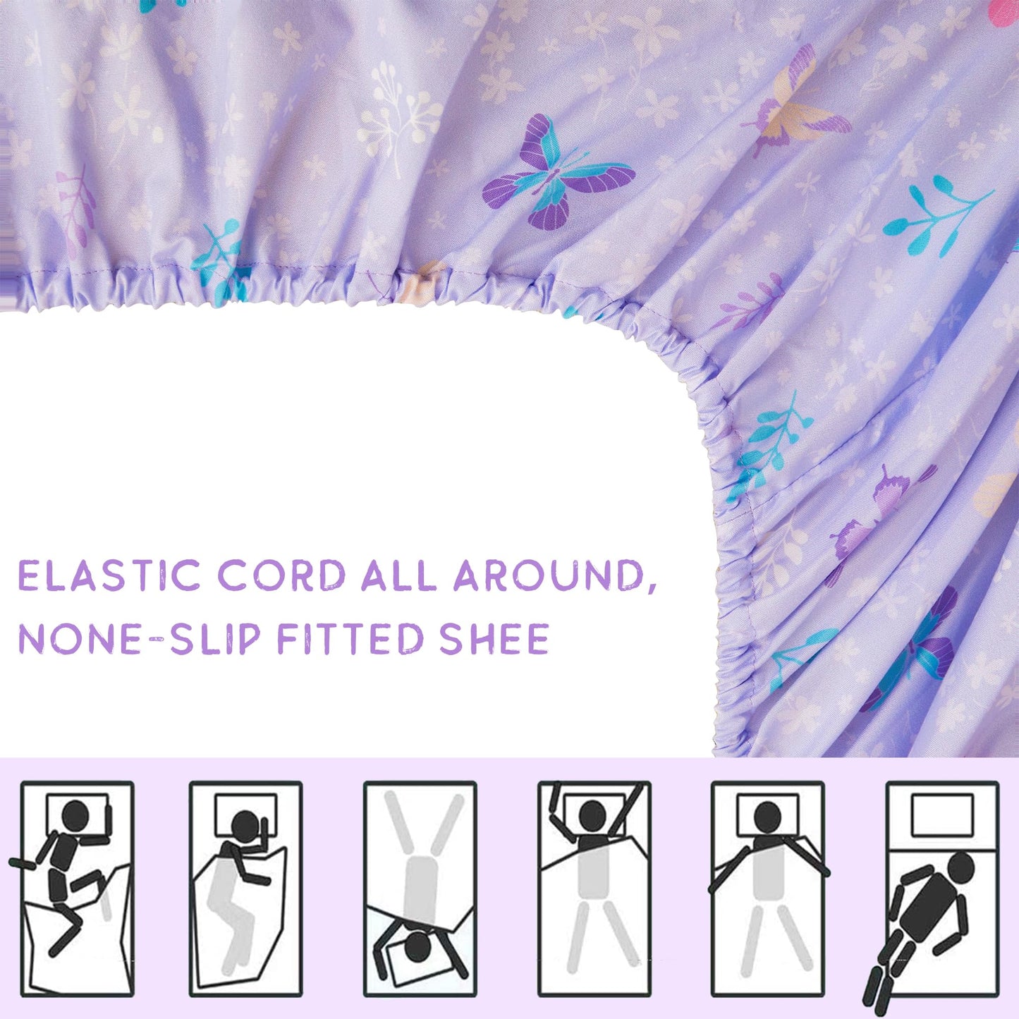 Viviland Butterfly Floral Toddler Comforter Sets, Cute Girls Toddler Bedding Set, Soft Microfiber Purple Toddler Bed Set