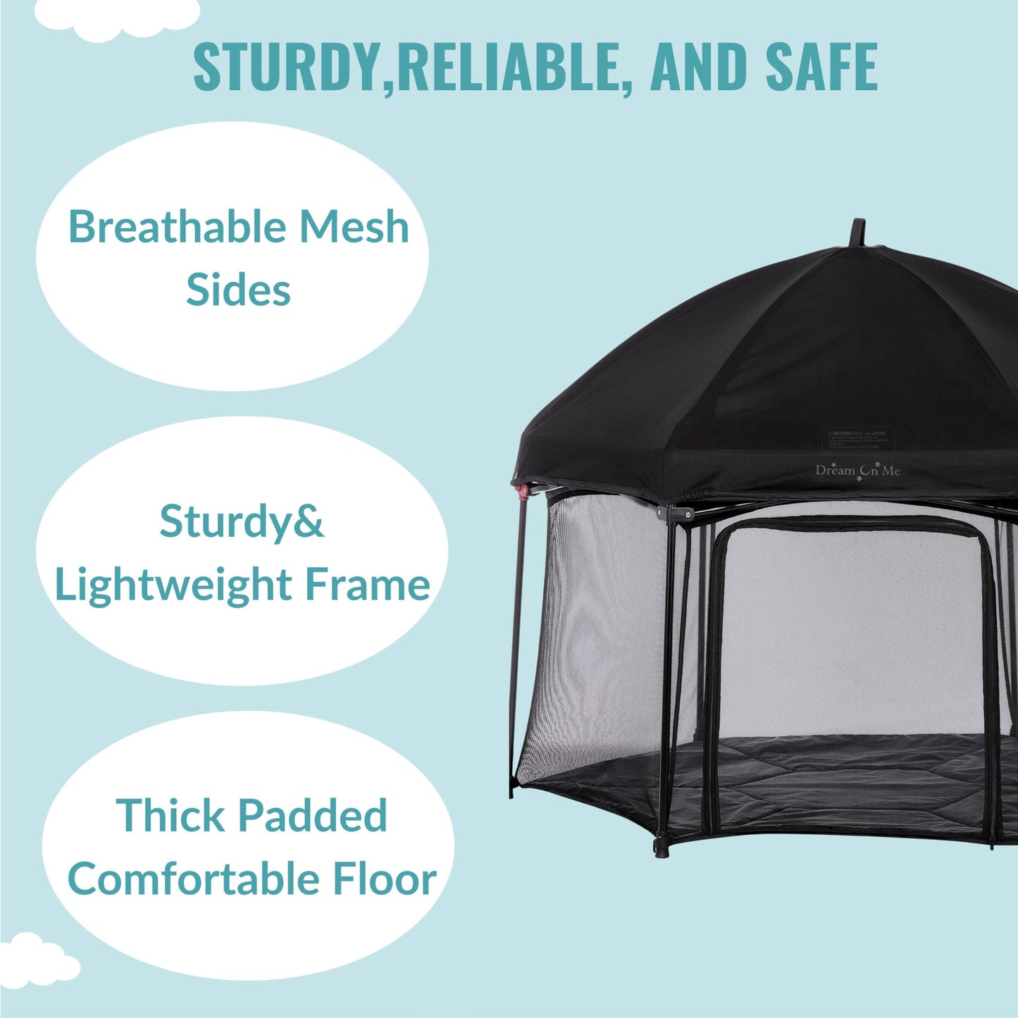 Dream On Me Onyx Playpen Set With Canopy, Baby Playpen, Portable And Lightweight, Playpen For Babies And Toddler, Black