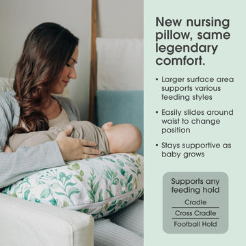 Boppy Nursing Pillow, Green Sage Leaf, Larger, More Supportive Pillow For Breastfeeding And Bottle Feeding, Firmer Fill, Higher
