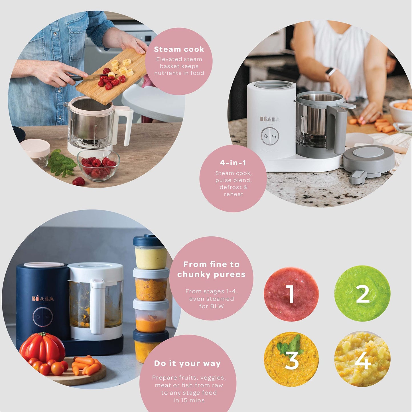 BEABA Babycook Neo Baby Food Maker | Non-Toxic Glass & Stainless Steel | Trusted by Celebrity Moms | Sustainable Baby Food Proce