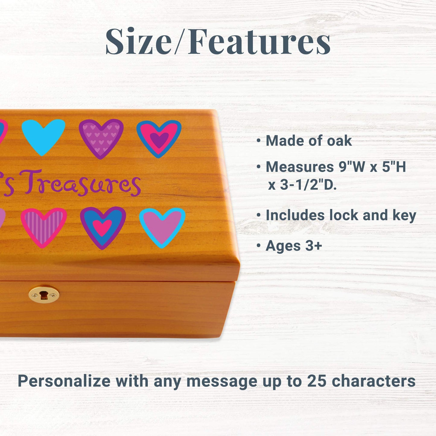 Let 'S Make Memories - Personalized Children 'S Keepsake Box - All Her Treasures With Lock & Key - Customize With Name Or Any Me