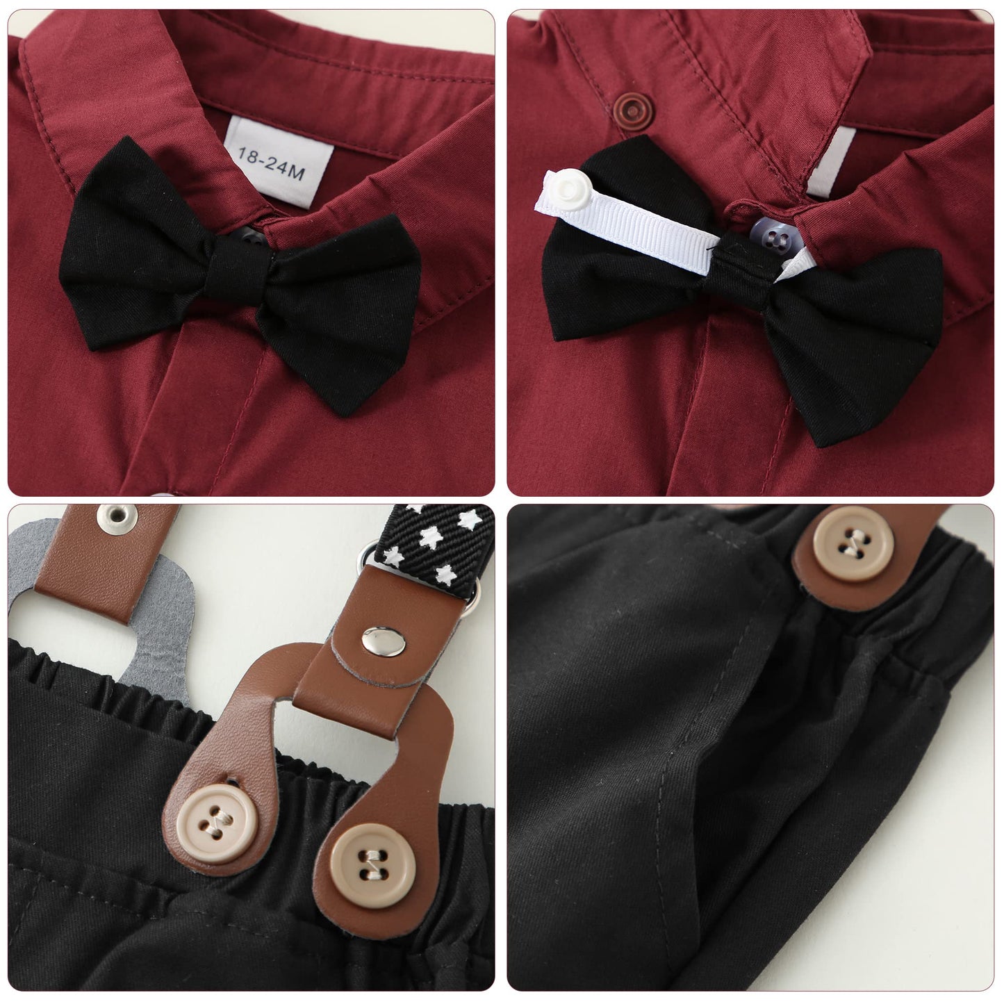 Disaur Toddler Boy Wedding Outfits White Leaf Dress Shirt Bow Tie Suspender Black Pants Baptism Outfits For Boys 12 Months 1T 18