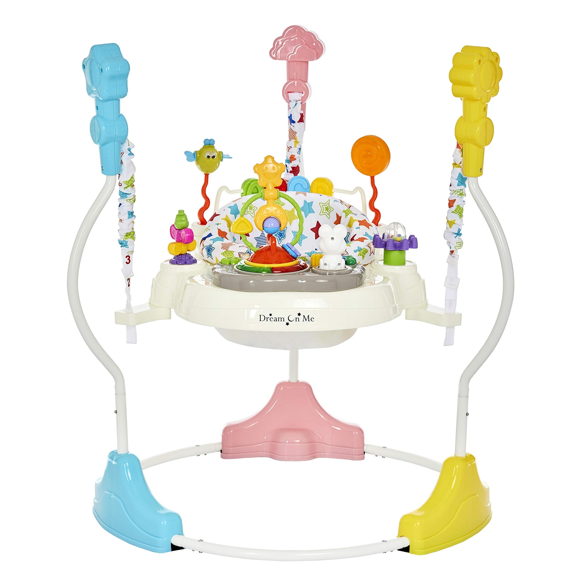 Dream On Me Zany 2-In-1 Baby Activity Center And Bouncer In Star Print, Sturdy And Strong Frame, 3 Height Positions, 360 Rotatin