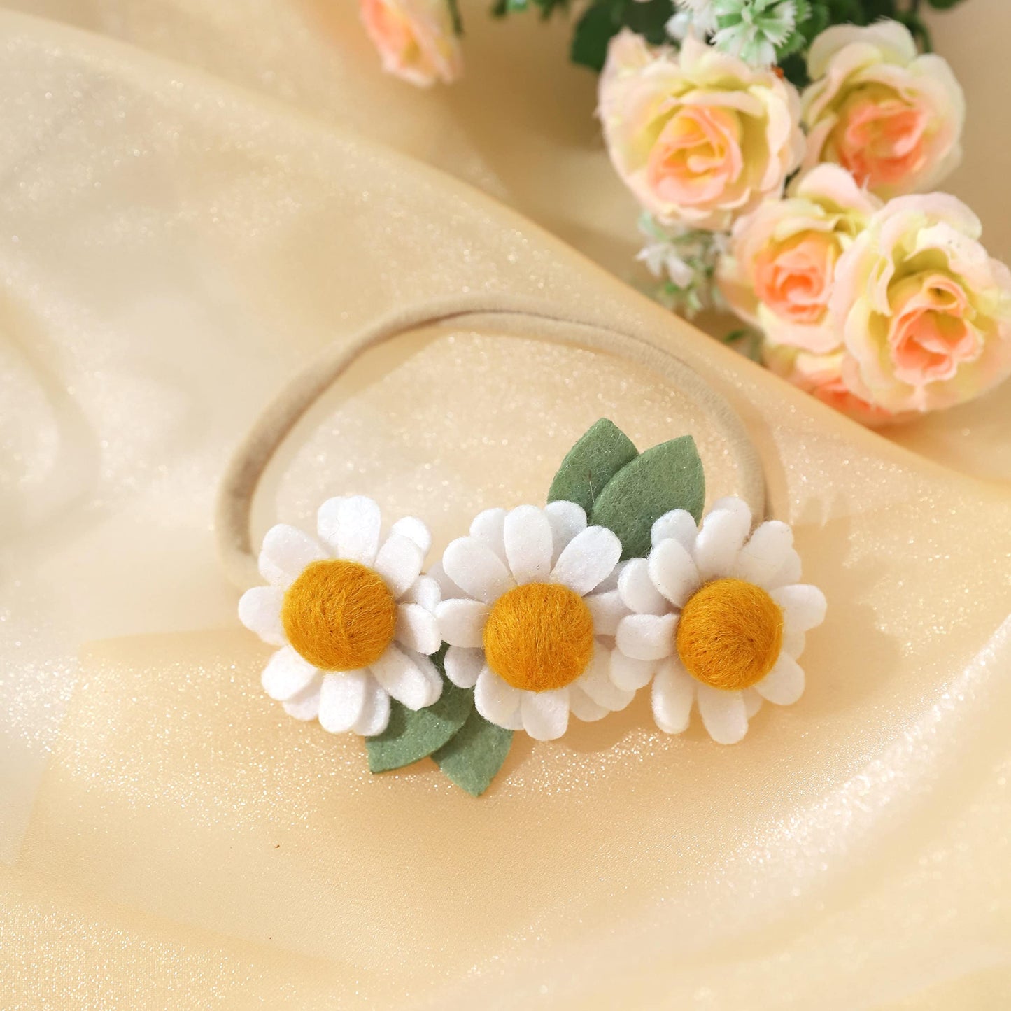 Felt Daisy Baby Headband- Two Groovy And Wild One Party Accessories, Woodland Baby Headbands, New Born Shooting Props, Half Birt