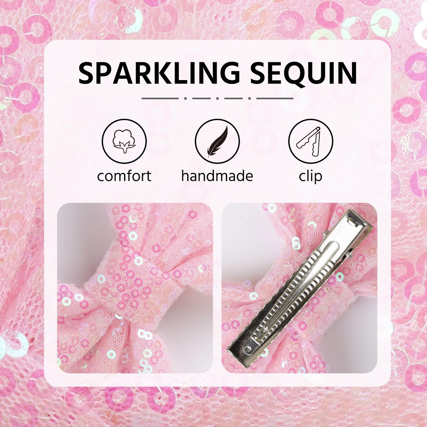 Lanmerry Hair Bows Clips, 5 Inches Sequins Large Bow With Alligator Clip For Girls, Hair Accessories For Women Teens Babies Todd