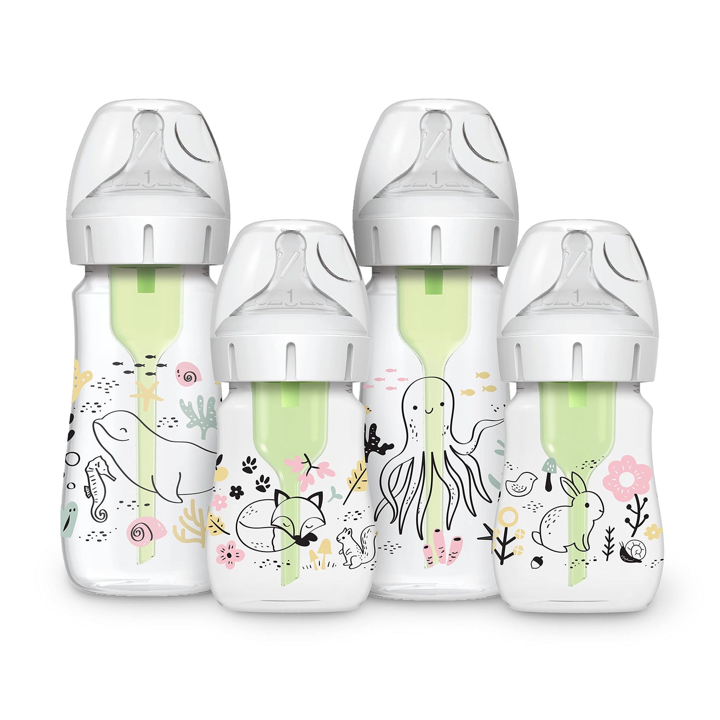 Dr. Browns Anti-Colic Options + Wide-Neck Baby Bottle Designer Edition, Woodland, 5 oz/150 mL + Ocean, 9oz/270mL, Level 1 Slow