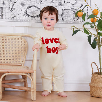 Ursobutegl Newborn Baby Boy Romper Jumpsuit Lover Boy Letter Embroidery Long Sleeve Bodysuit Sweatshirt Valentines Day Outfit (A