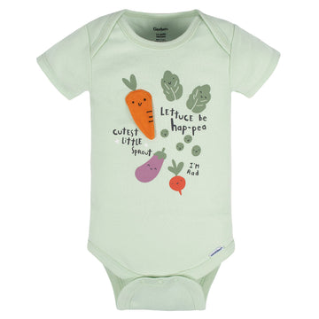 Gerber Baby 8-Pack Short Sleeve Onesies Bodysuits, Happy Veggies, 6-9 Months