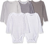 Hanes Baby Long Sleeve, Ultimate Flexy Bodysuits Boys & Girls, 5-Pack, Grey Stripe, 6-12 Months