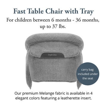 Inglesina Fast Table Chair - Stone Gray Melange + Fast Dining Tray - Portable High Chair For Baby Toddlers Infant, 6-36 Months -