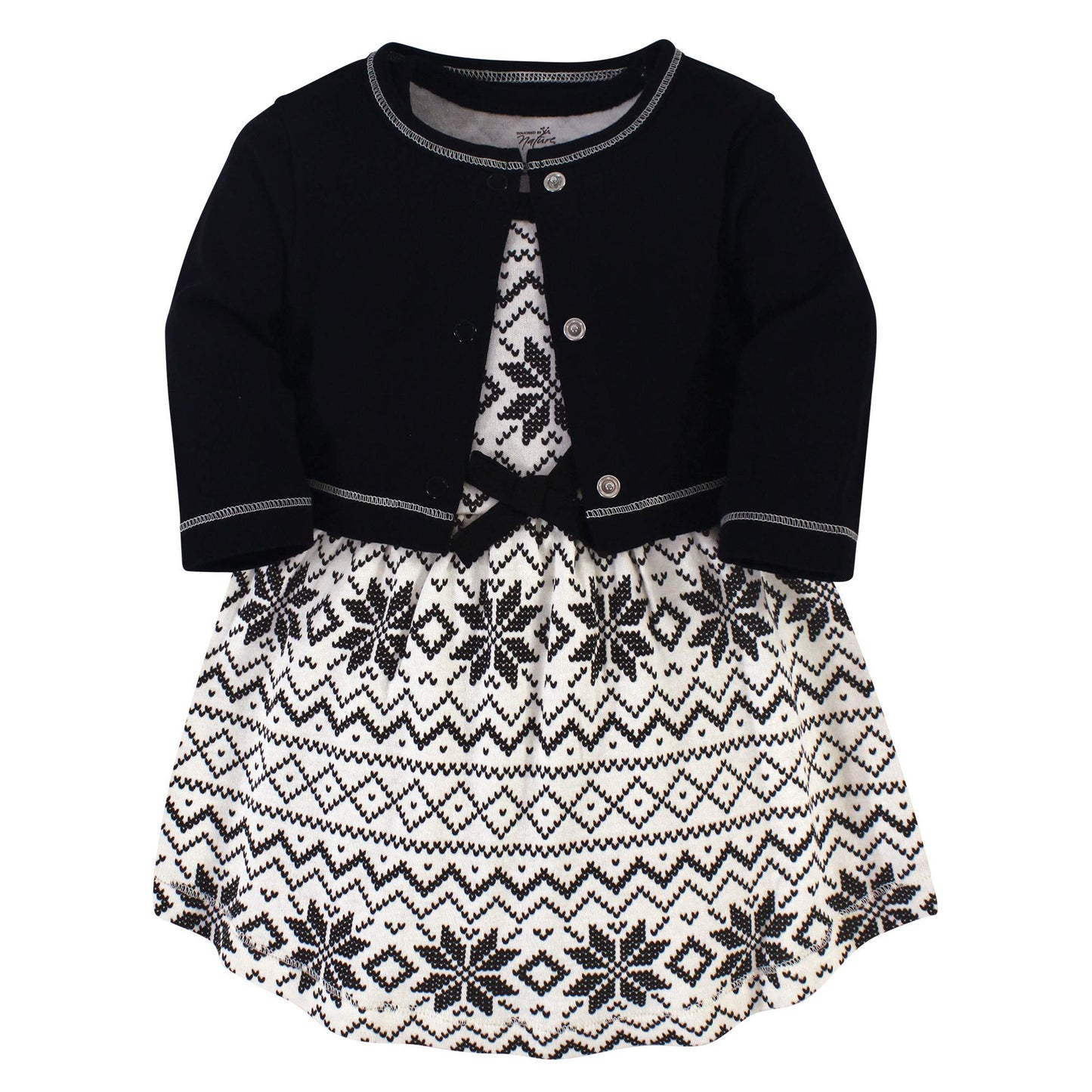 Touched By Nature Baby Girls' Organic Cotton Dress And Cardigan, Black Fair Isle, 3-6 Months