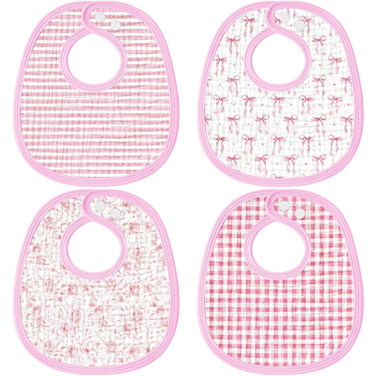 Shyyween 4 Piece Pink Baby Bib Set Triple Layer Cotton Muslin Soft Adjustable Baby and Toddler Bibs for Drooling, Teething, and