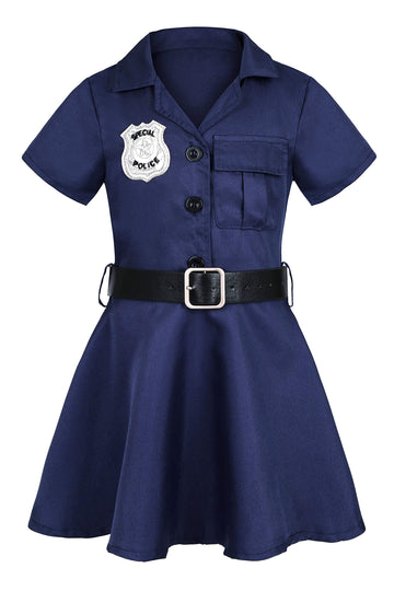 Getyothtop Girls Police Officer Costume Halloween Cosplay Costume (9-10 Years), Blue