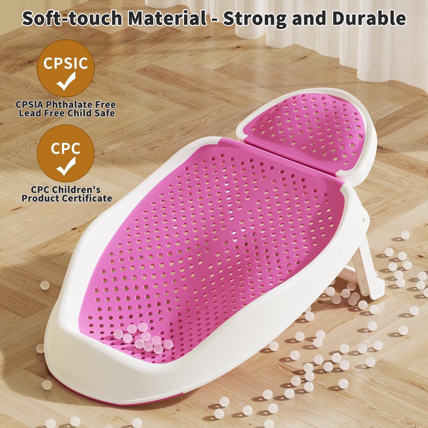 Glotika Baby Bathtub Support For Babies 0-6 Months, Foldable Portable Infant Bathtub, Ergonomic Mesh Baby Bath Tub, Pink