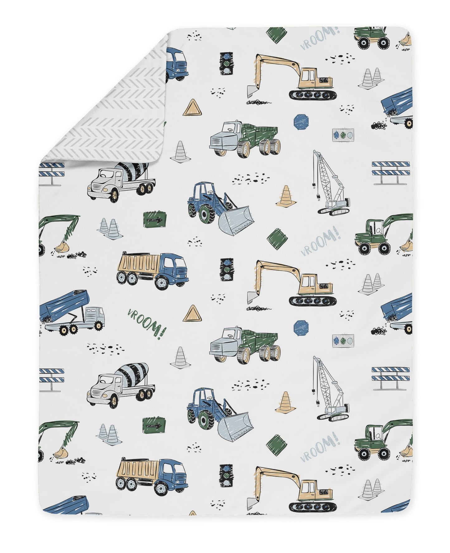 Sweet Jojo Designs Construction Truck Boy Toddler Kid Bedding Set - Childrens 5 Pieces Comforter, Sham And Sheets - Grey Yellow