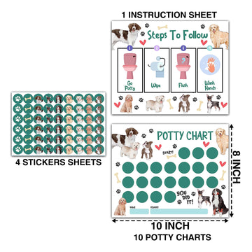Dog Potty Training Sticker Chart, 10 Potty Charts With 216 Round Stickers & 1 Instruction Sheet, Potty Reward Sticker Chart For