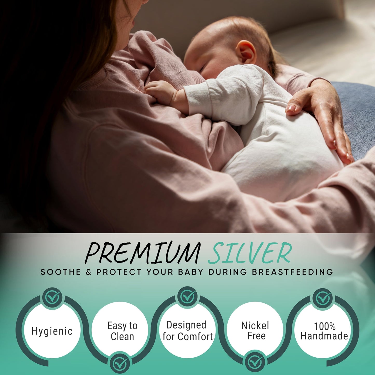 Silvamom Silver Nursing Cups - Reusable 925 Silver Nursing Covers For Sore Nipples, Postpartum Mom Breastfeeding Essentials, Soo