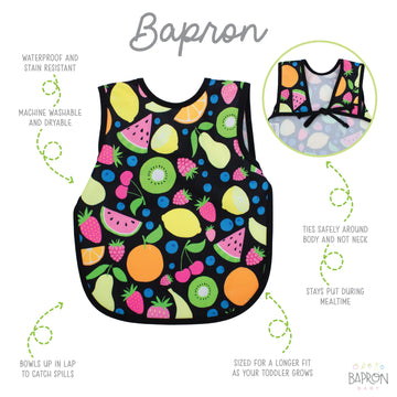 Bapronbaby Neon Fruit Monster Bapron - No Neck Tie Safer Bib For Baby & Toddler - Soft Waterproof Stain Resistant - Machine Wash