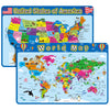 Patelai 2 Pcs Educational Placemats Learning Kids World Map United States Map Placemats Washable Reusable Non Slip For Nursery H