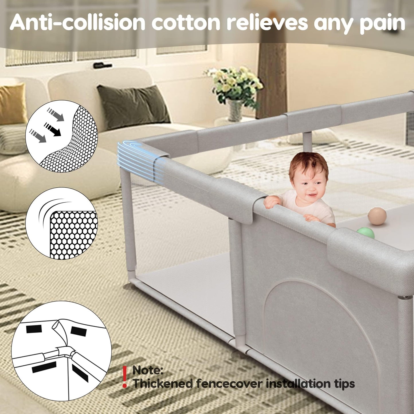 Baby Playpen Play Pens For Babies And Toddlers Baby Fence Baby Play Yards For Indoor & Outdoor With Breathable Mesh Anti-Fall Pl